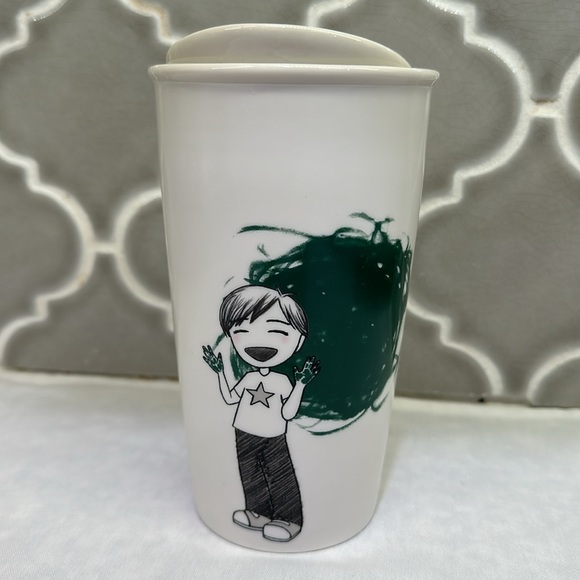 Starbucks Other - Starbucks 2015 Boy Finger Painting Ceramic Coffee Travel Mug 12 oz